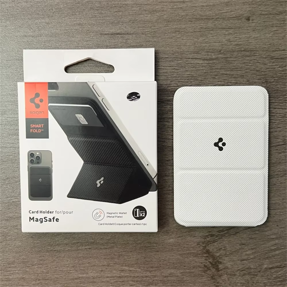 Portefeuille magnétique mat en cuir Spigen pour cartes, compatible MagSafe, pour iPhone 17 16 15 14 