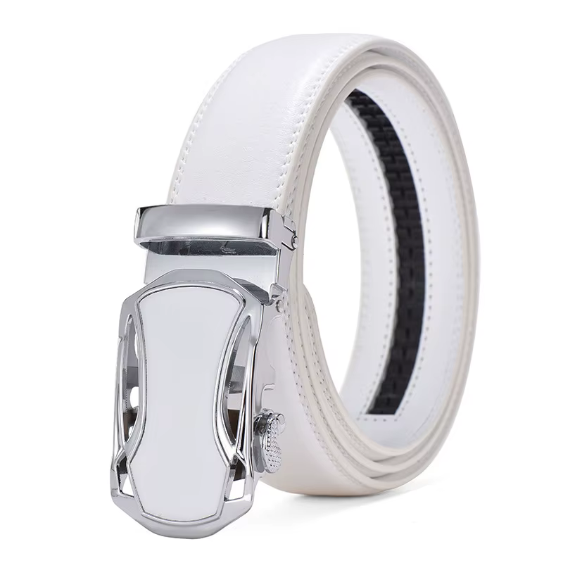 Ceinture en Cuir Véritable Blanc Élégante 2026 pour Hommes et Femmes, Boucle Automatique, Marque de 