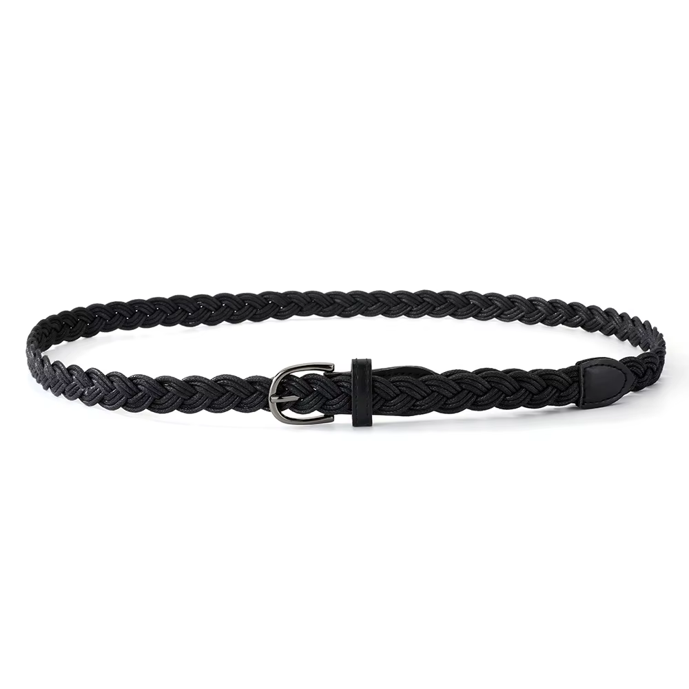 Ceinture fine tressée rétro vintage pour femme – Ceinture noire de haute qualité, tendance et stylée