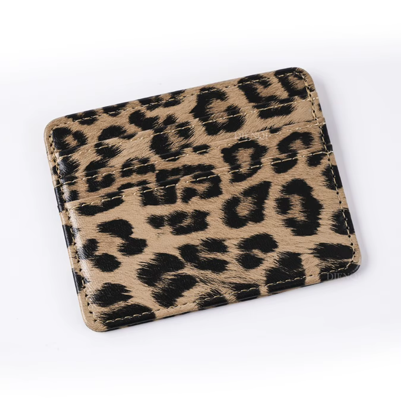 Portefeuille porte-cartes fin à imprimé léopard en cuir PU, étui compact multi-fentes pour cartes de