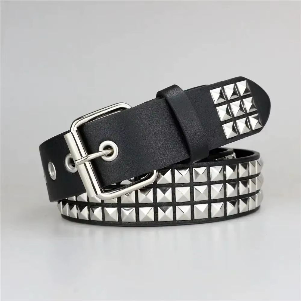 Nouvelle ceinture à rivets carrés 2026, ceinture en métal à pyramides, ceinture punk pour hommes et