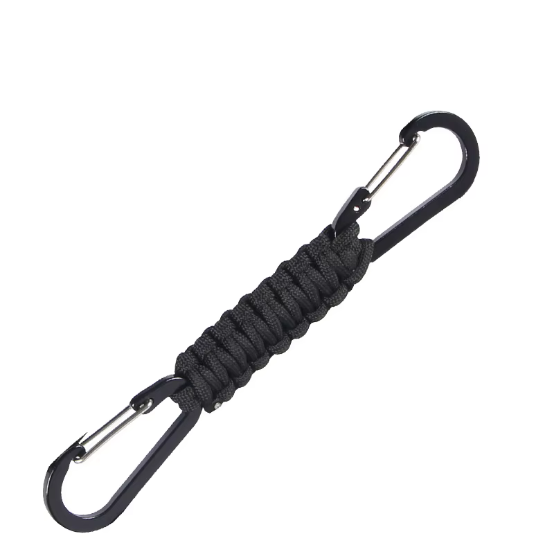 Porte-clés en paracorde avec double mousqueton, cordon tressé, outils de survie et de nouage d'urgen