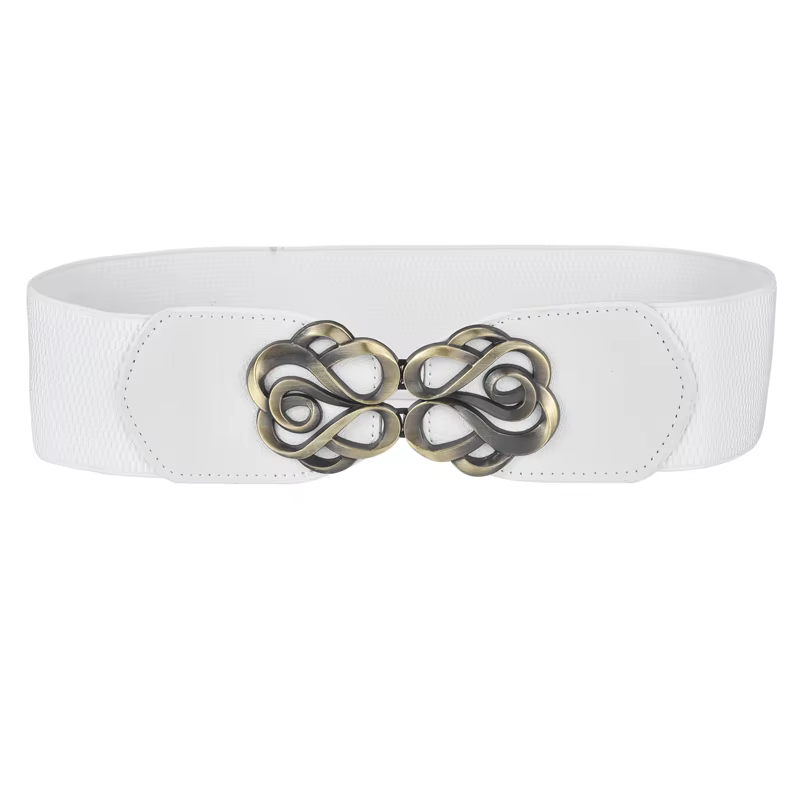 Ceinture en cuir Vintage pour femmes, pour robe, bande élastique étirée, boucle rétro en laiton