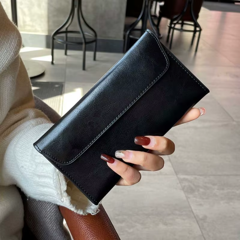 Portefeuille long ultra-fin en cuir de grande capacité, sac à main multifonctionnel élégant et simpl