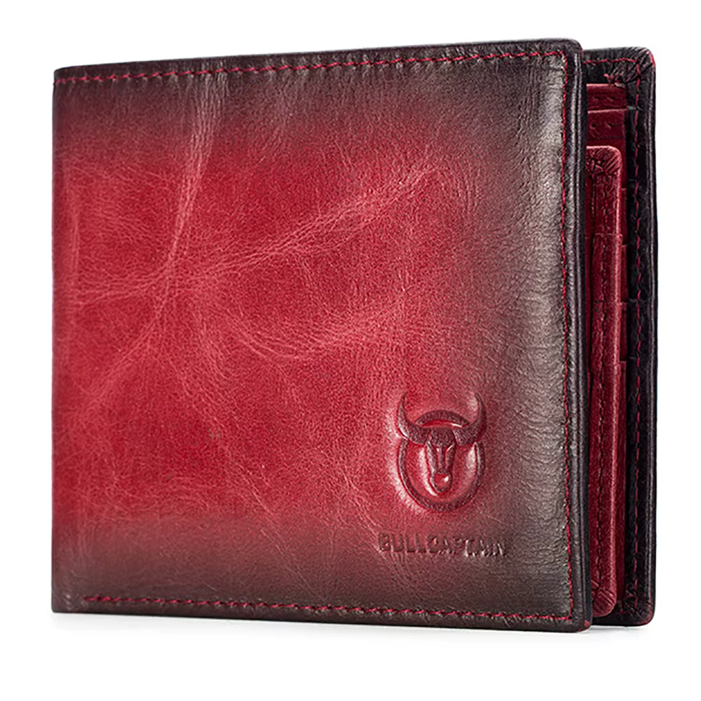 Portefeuille en cuir véritable pour hommes rétro couleurs contrastées RFID blocage mince à deux vole