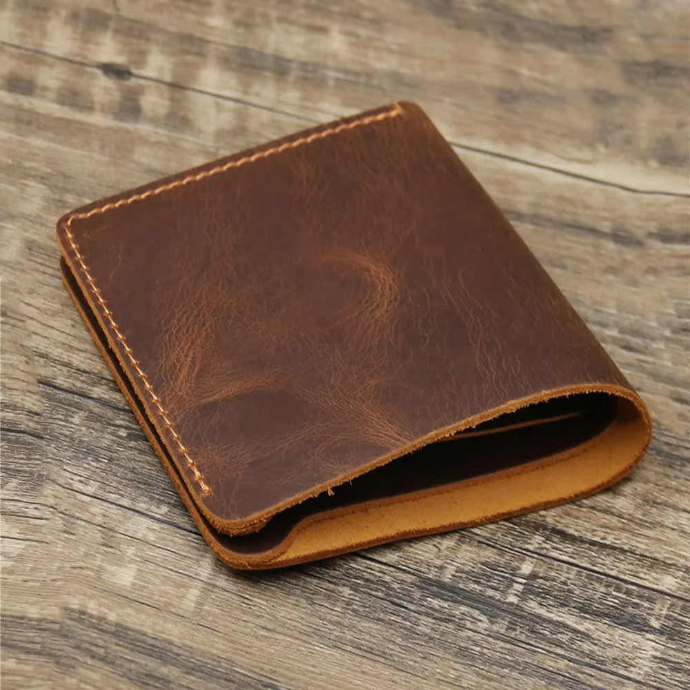 porte feuille hommes en cuir véritable pour hommes, Style Vintage portefeuille homme, pliable, marro