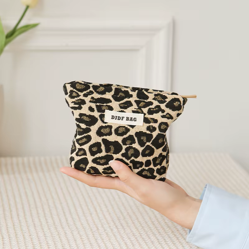 Petit porte-monnaie imprimé léopard, sac de maquillage pour femmes, sac de rangement de cosmétiques