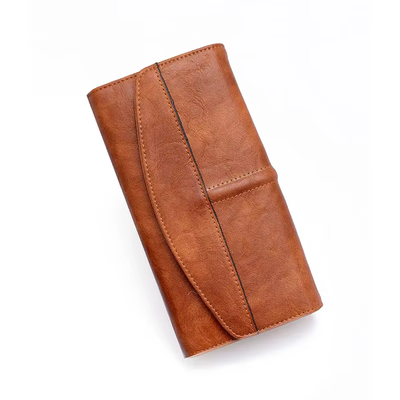 Portefeuille Vintage à trois volets pour femmes, Long portefeuille en cuir PU, pochette à loquet, sa