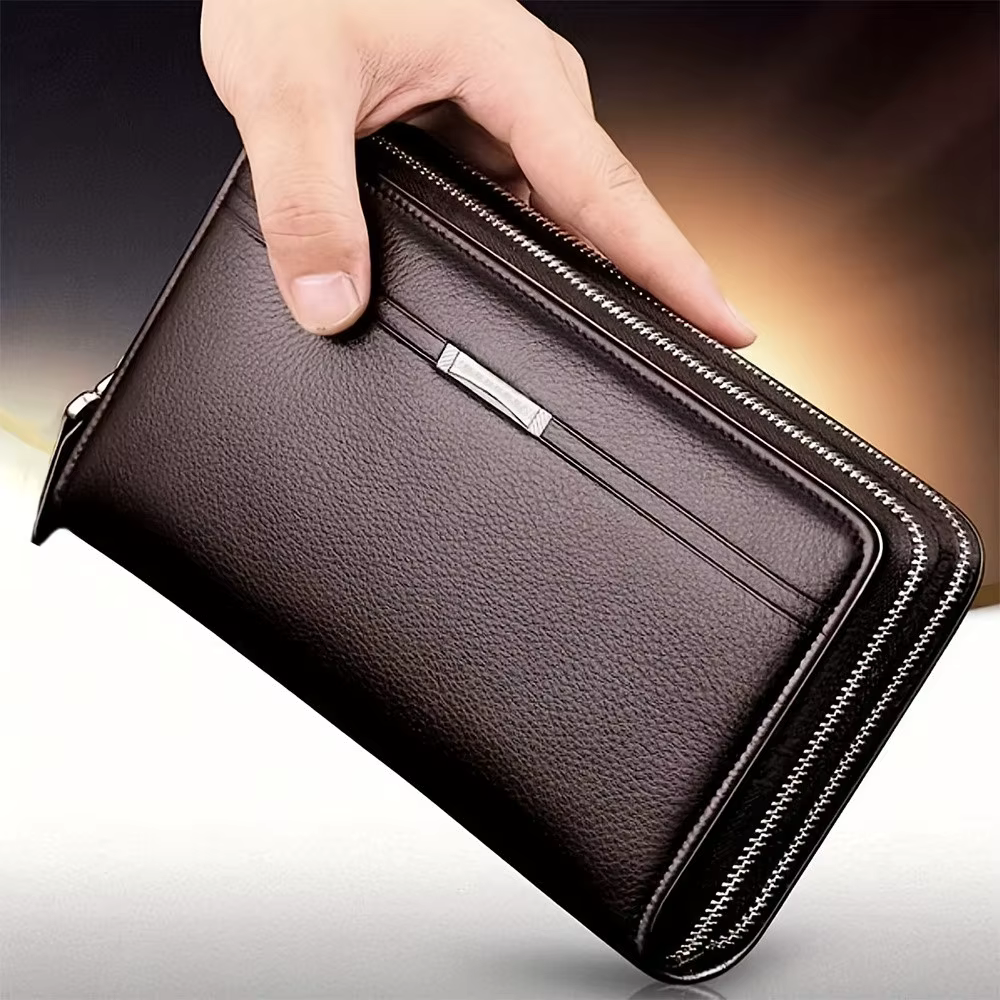 Portefeuille Long en cuir pour hommes, pochette, grand sac à main d'affaires, porte-carte de télépho