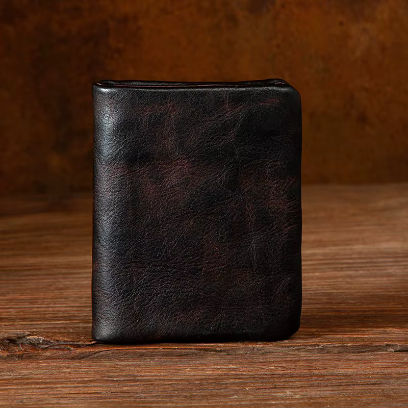 Sac à clés Original en cuir de vache, porte-monnaie court décontracté d'affaires rétro, portefeuille