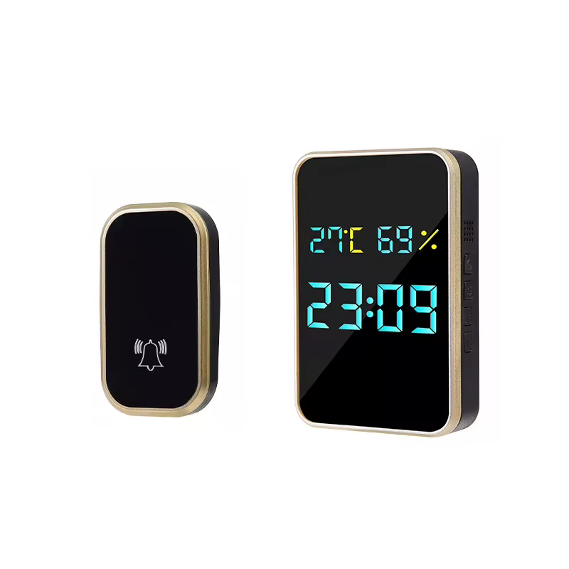 Sonnette sans fil auto-alimentée sans batterie, affichage température, humidité, heure, 433 MHz, son