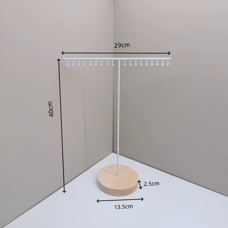 Présentoir à bijoux en métal avec base en bois, support de rangement esthétique pour colliers longs