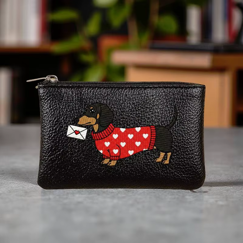 Porte-monnaie en cuir PU avec fermeture éclair, motif chien teckel de dessin animé, porte-cartes mig