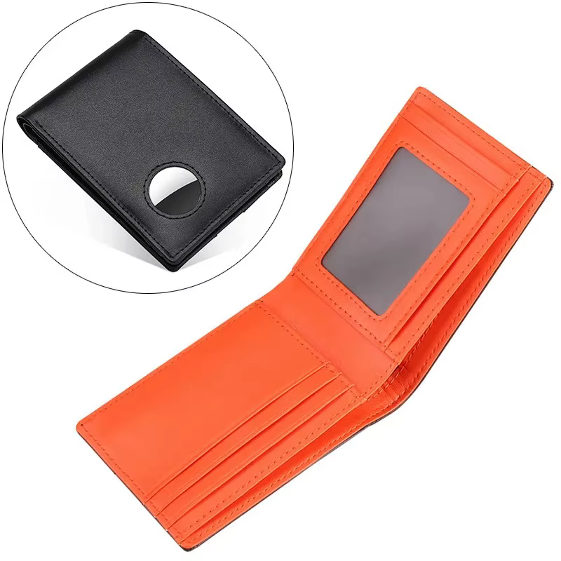 Portefeuille Airtag pour hommes, portefeuilles à deux volets en cuir véritable avec support Airtag,