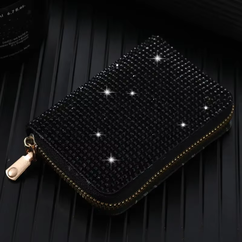 Sac de rangement de cartes pour femmes, porte-monnaie élégant, petit portefeuille en strass pour fem
