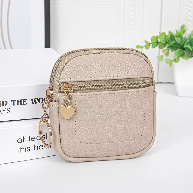 Nouvelle Pochette à Monnaie Portable en Cuir PU avec Anneau Porte-clés, Porte-monnaie de Poignet, Po