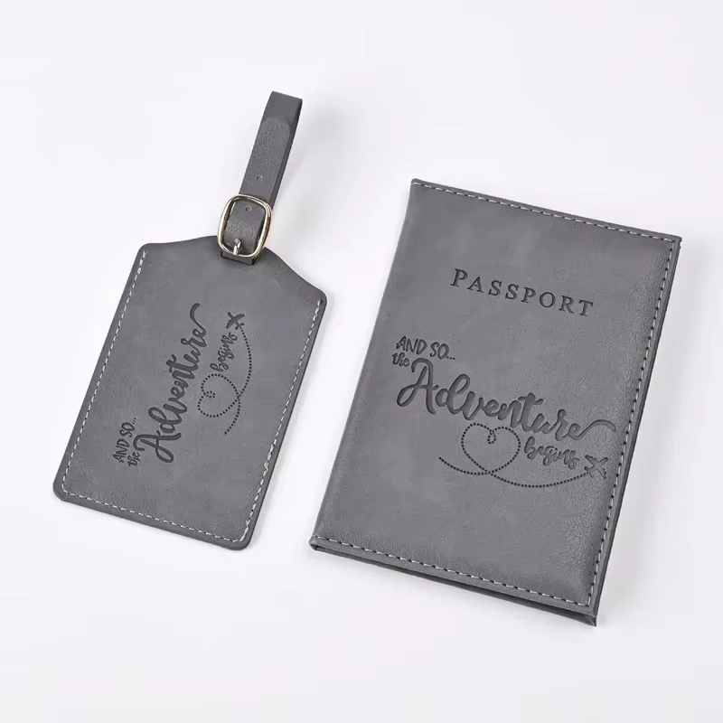 Porte-passeport en cuir PU violet, clip de billet, couvertures de passeport, ensemble d'étiquette de