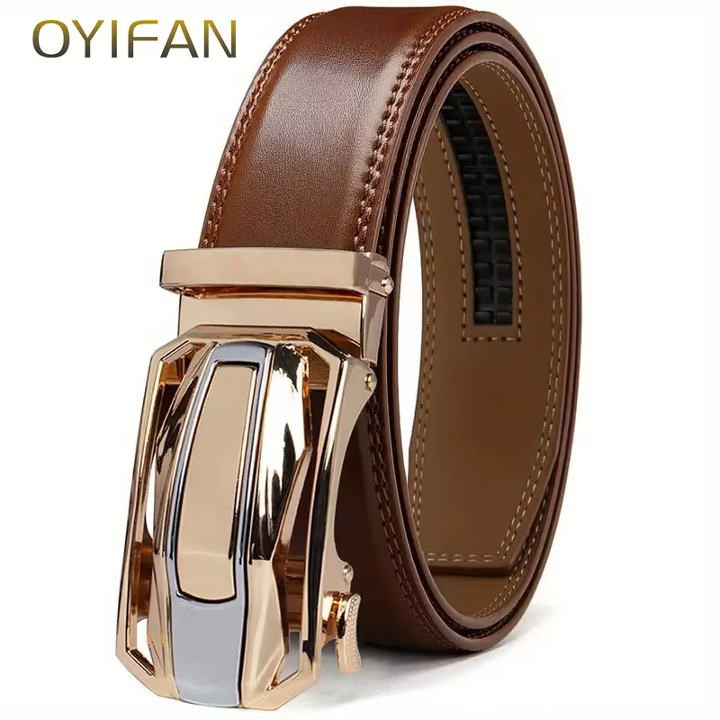 Ceinture en cuir véritable pour hommes, boucle en alliage, à cliquet, de qualité supérieure, à la mo