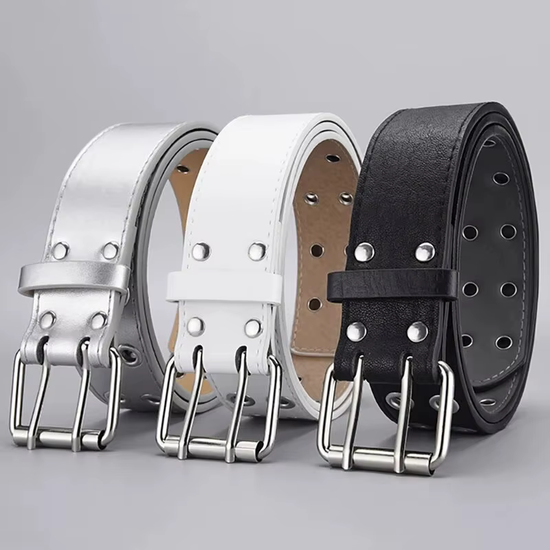 Ceinture simple à double trou pour hommes et femmes, punk, hip hop, rock, sous-culture Y2K, tendance
