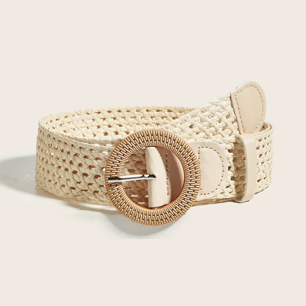 1 ceinture élastique tressée pour femme, style Hip Hop, en paille PP, décontractée, simple, ajourée,