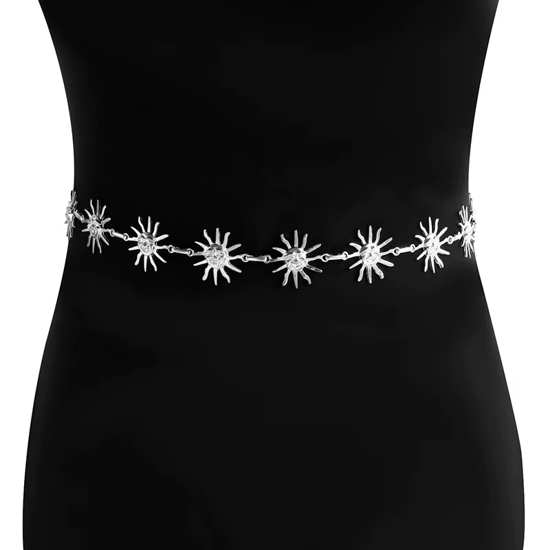 Ceinture en métal réglable classique Grinning Sun, chaîne de taille pour femmes et filles; Tenue Hip