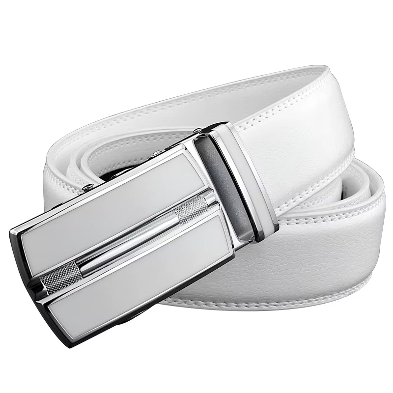 Ceinture en cuir véritable unisexe pour hommes et femmes, couleur blanche élégante, boucle automatiq