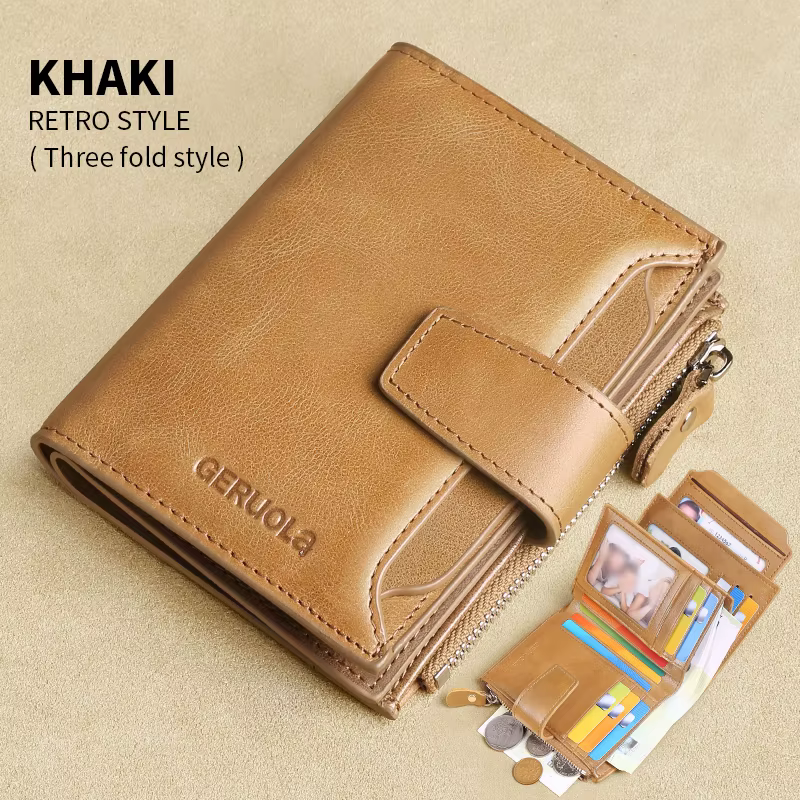 GERUOLA Portefeuille en cuir véritable pour homme, portefeuille pliable antivol avec blocage RFID vi