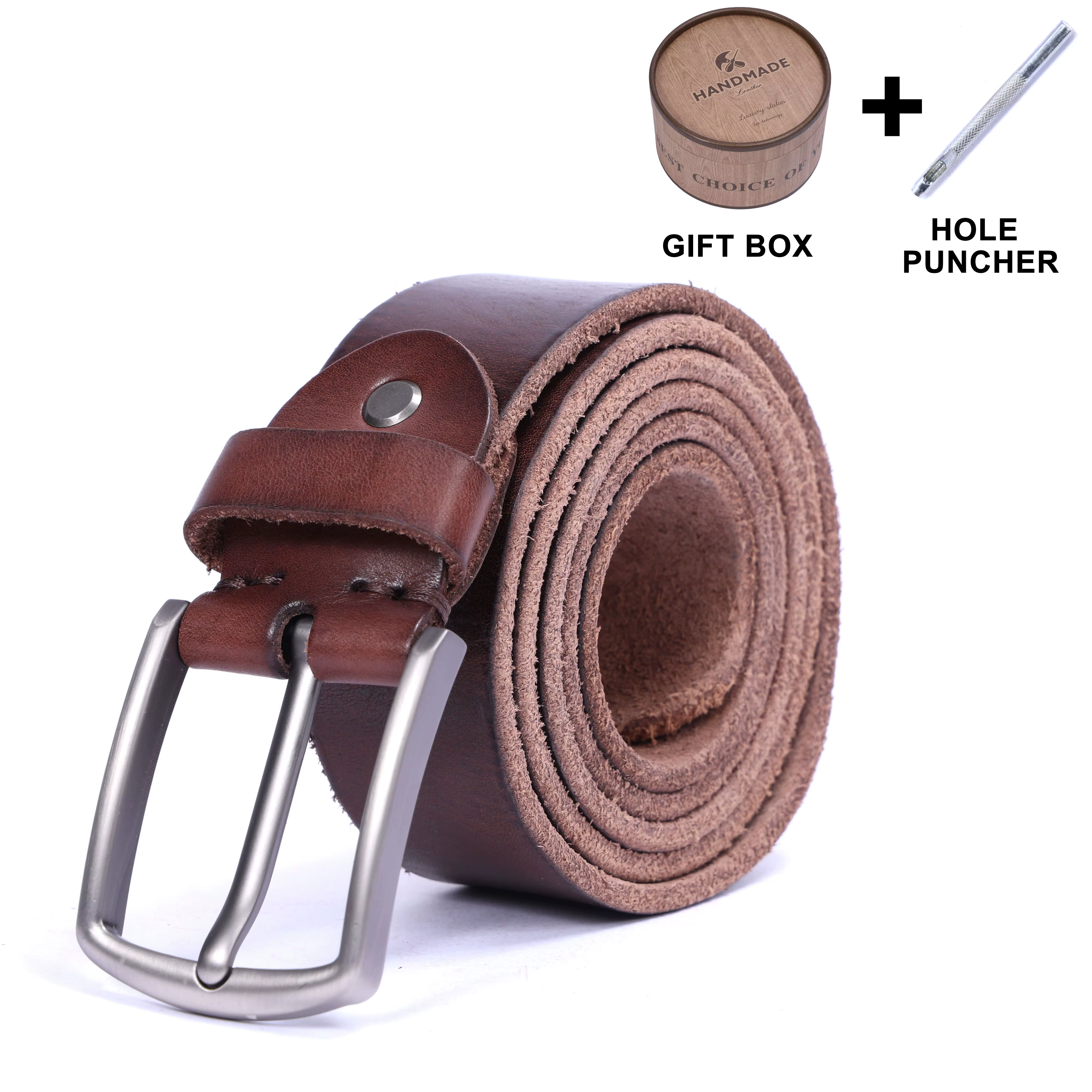 Ceinture en cuir de vachette véritable rétro décontractée pour homme avec boucle à ardillon et boîte