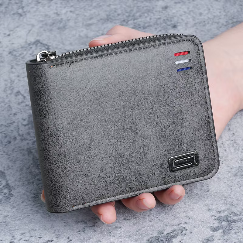 Portefeuille compact homme 2025 – Nouveau modèle uni, simple, à trois volets, avec pince à billets e