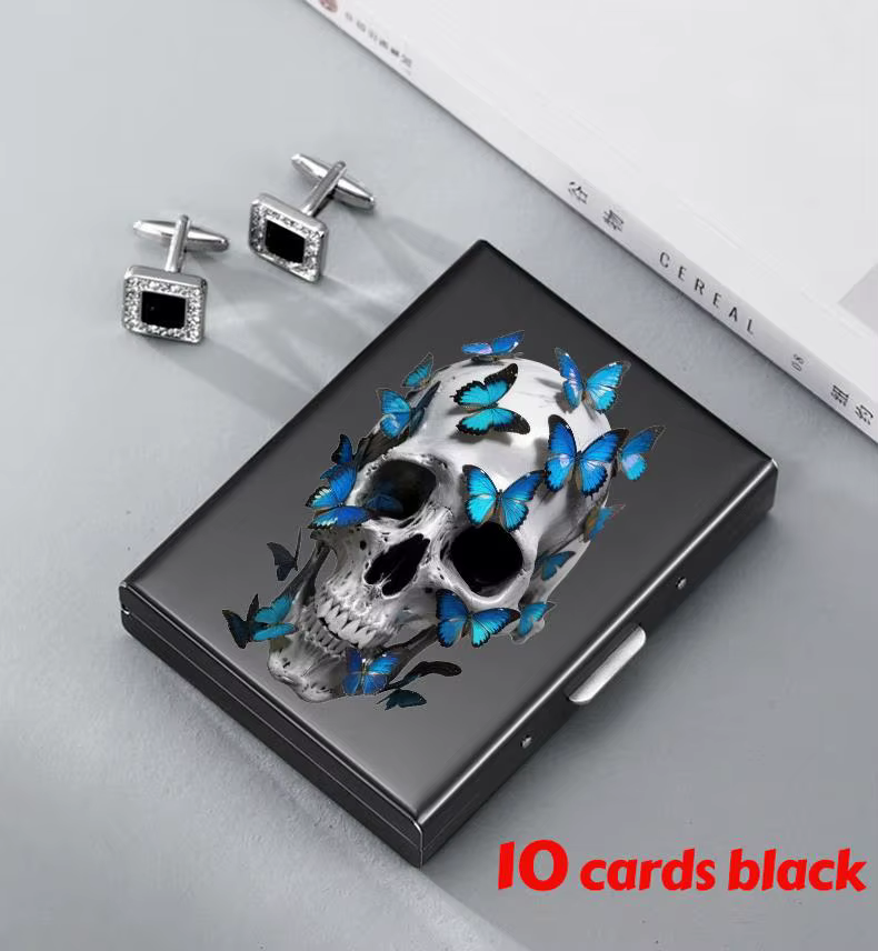 Portefeuille porte-cartes en acier inoxydable avec imprimé crâne, pour homme et femme, design élégan