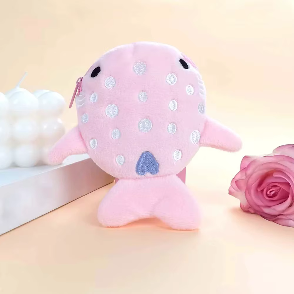 Porte-monnaie multicolore en peluche pour femmes, mignon, requin, carte d'argent, clé, écouteurs, po