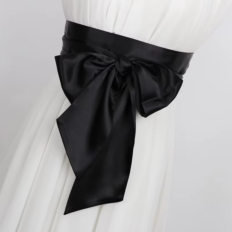 Ceinture large en ruban de Satin pour femmes, 9x250cm, noir, blanc, rose, bleu, rouge, à lacets, bri