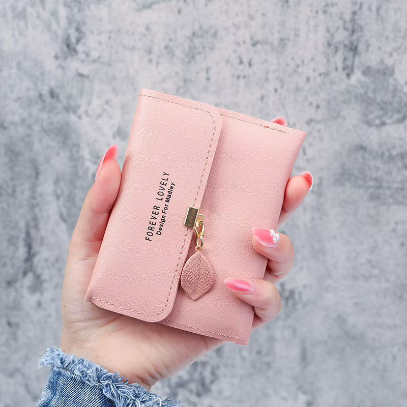 Portefeuille en cuir Pu pour femmes, porte-monnaie Portable, petit portefeuille japonais à trois vol