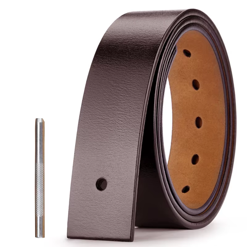 Ceinture en cuir véritable pour hommes, sans boucle, 3.8cm de largeur, grande taille, sans boucle ar