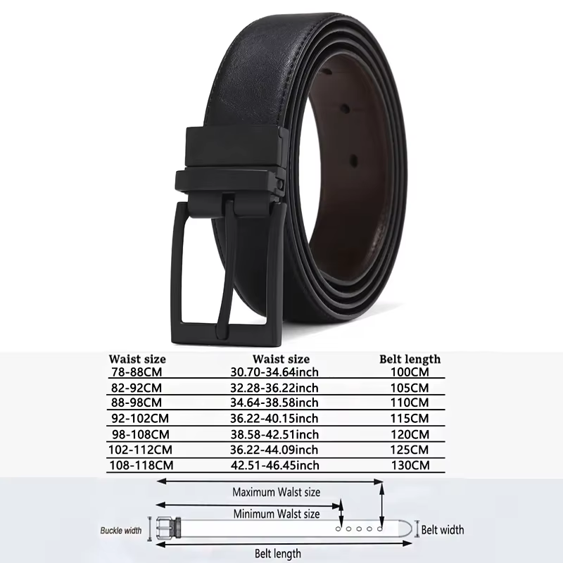 Ceinture pour homme, ceinture de costume pour homme, ceinture en cuir véritable, boucle réversible, 