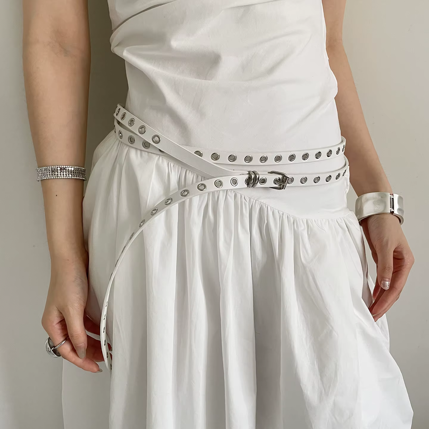 Ceinture de taille en cuir PU avec œillets à rivets, chaîne de taille Double cercle nouée, ceinture 