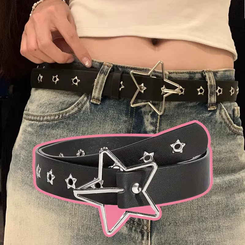 Y2K Punk étoile oeillet noir Rivet ceinture Goth Pu cuir ceintures pour femmes jean pantalon garçons
