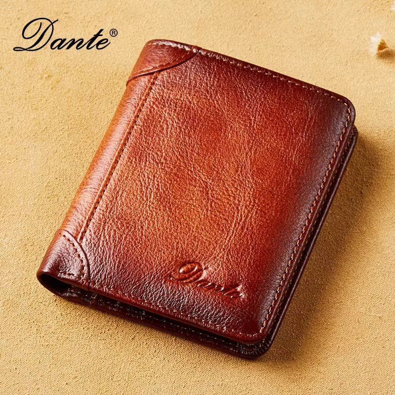 Dante portefeuille en cuir pour hommes RFID antivol brosse tête couche peau de vache rétro décontrac