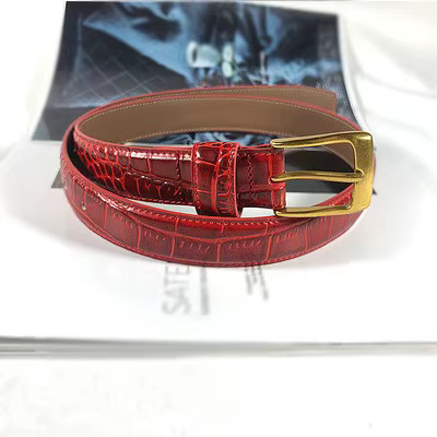 Ceinture fine en cuir véritable pour femme, motif crocodile, simple et polyvalent, décoration avec r