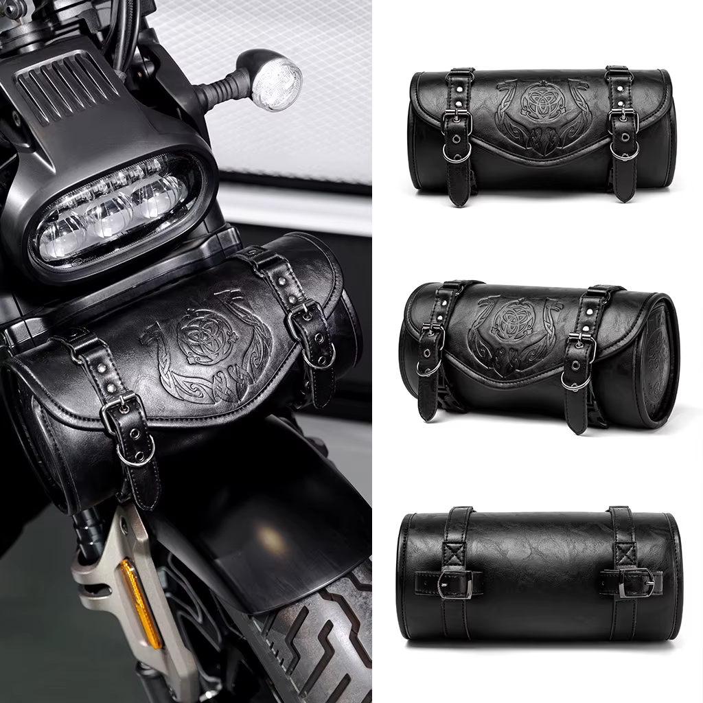 Sac suspendu en cuir Pu noir, Style Punk gothique rétro Steampunk en relief pour moto, paquet avant