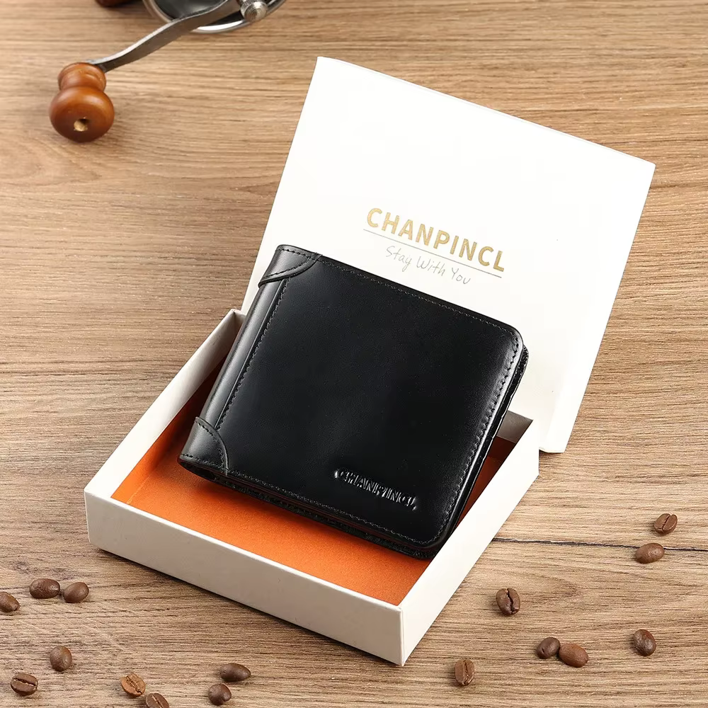 Portefeuille Homme Cuir Italien Tri-Fold Horizontal Slim CHANPINCL – Multi-Cartes, Blocage RFID et C