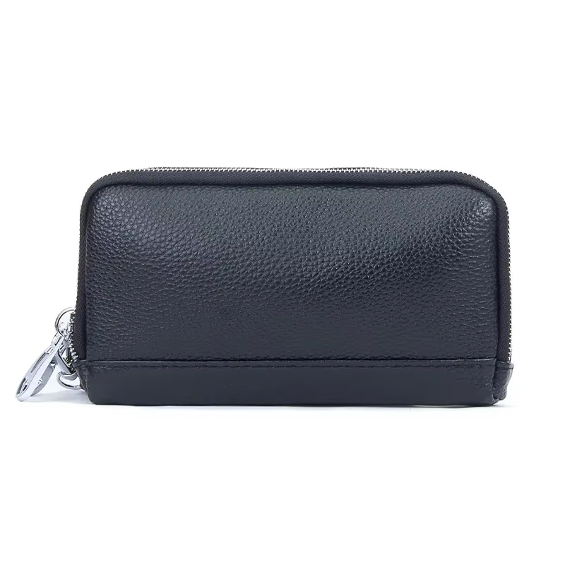 Femmes Long portefeuille en cuir véritable bracelet pochette sac à main 2 couches fermeture éclair p