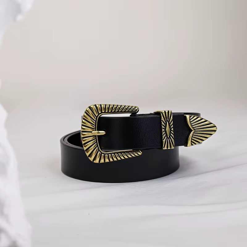 Nouvelles ceintures Western pour femme, grande taille, avec boucle classique, en cuir véritable noir