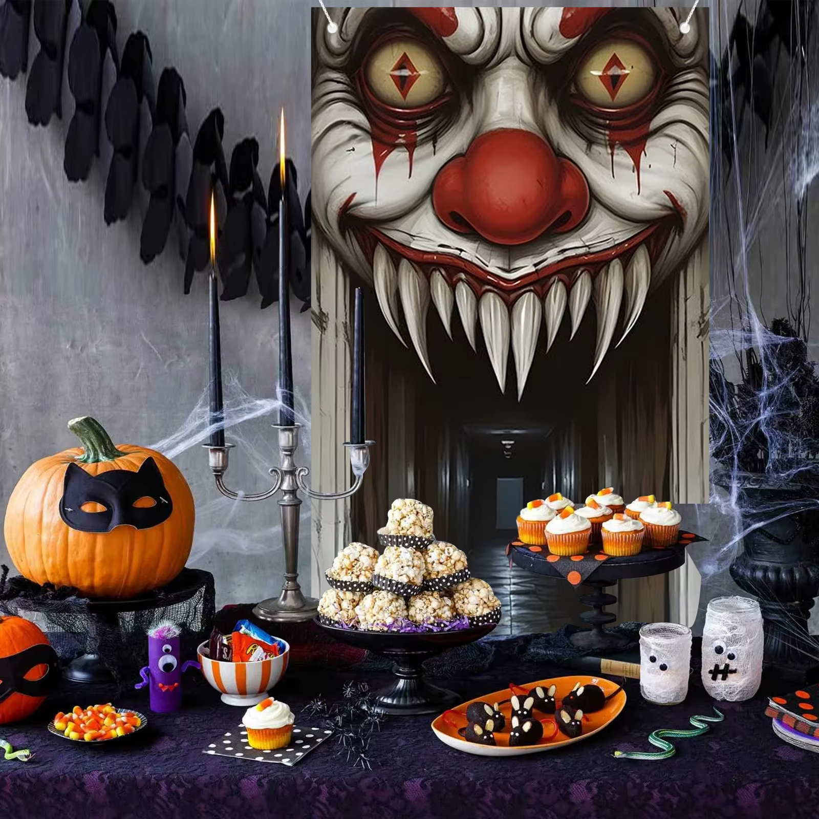 Couverture de porte de décorations d'Halloween, décoration murale sur le thème de la sorcière effray