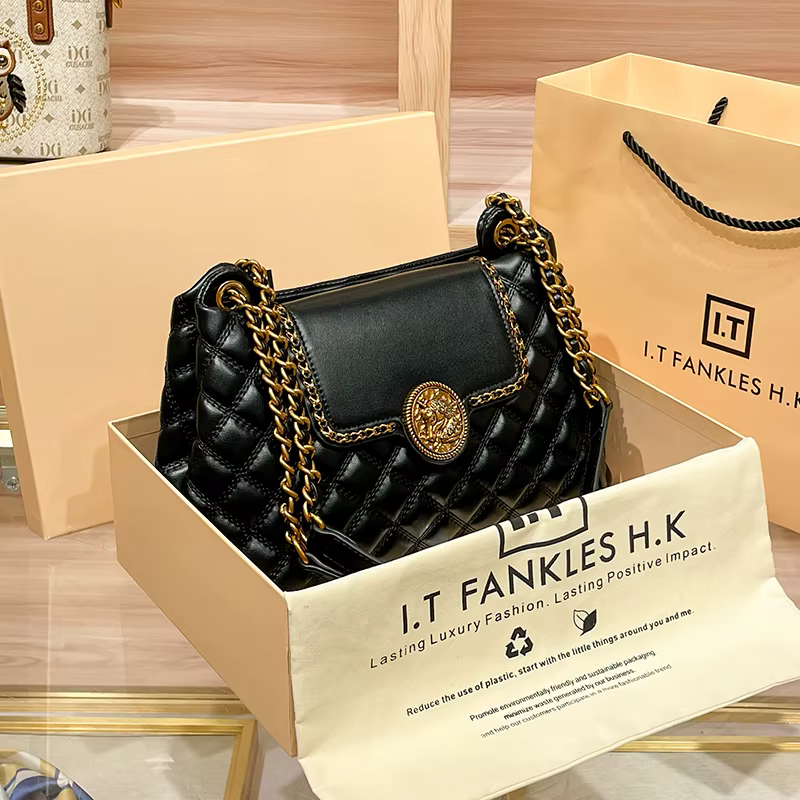 Sac à chaîne en cuir véritable pour femme, sac à bandoulière sous les bras, grande capacité, nouveau