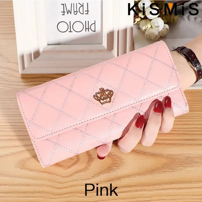 KISMIS portefeuilles pour femmes mignon rose poche femmes portefeuilles sacs à main Plaid en cuir PU