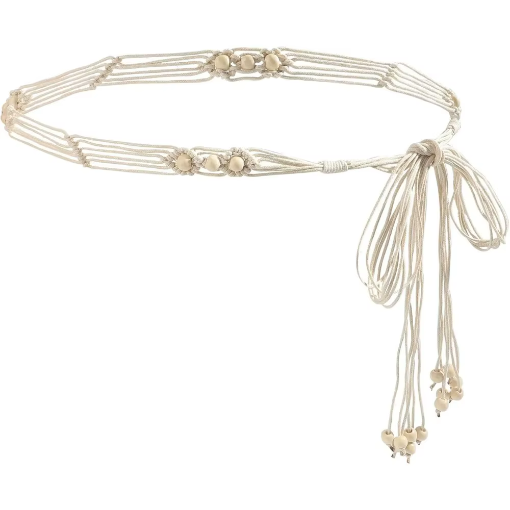 Ceinture tressée bohème pour femmes, ceinture en corde à perles réglable pour robes