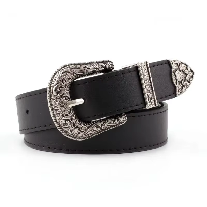 Ceinture Western Cowgirl en cuir noir pour femme, ceinture avec structure en métal, nouvel environne