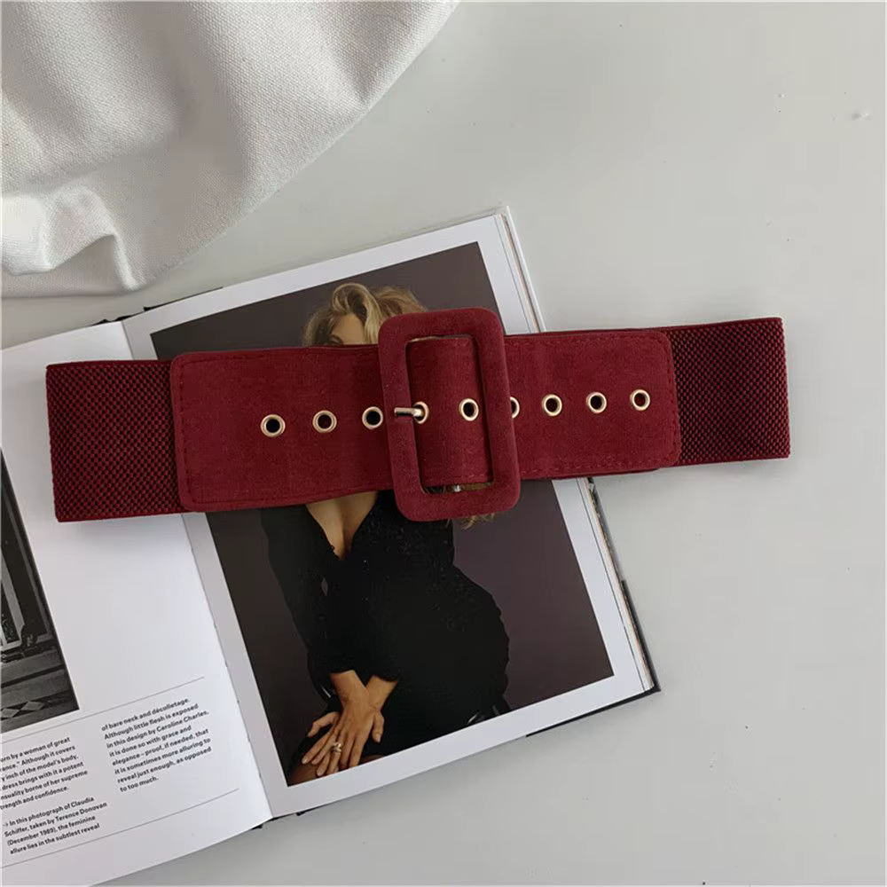 Ceinture extensible pour femmes, large, boucle en métal, bracelet en cuir, robe élastique, manteau, 