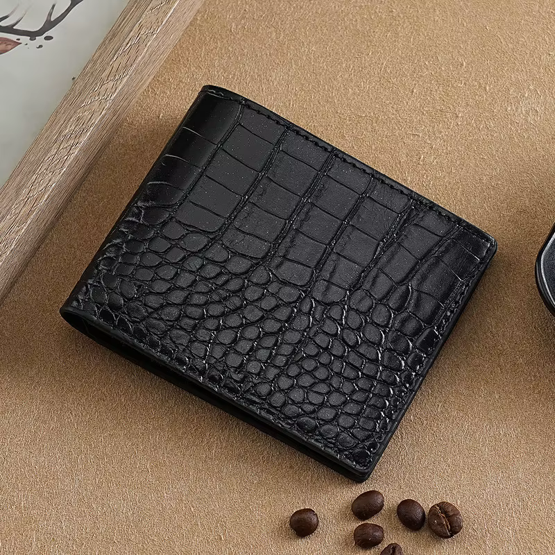 Portefeuille en cuir de crocodile à deux volets, motif crocodile, rétro, décontracté, pour le travai